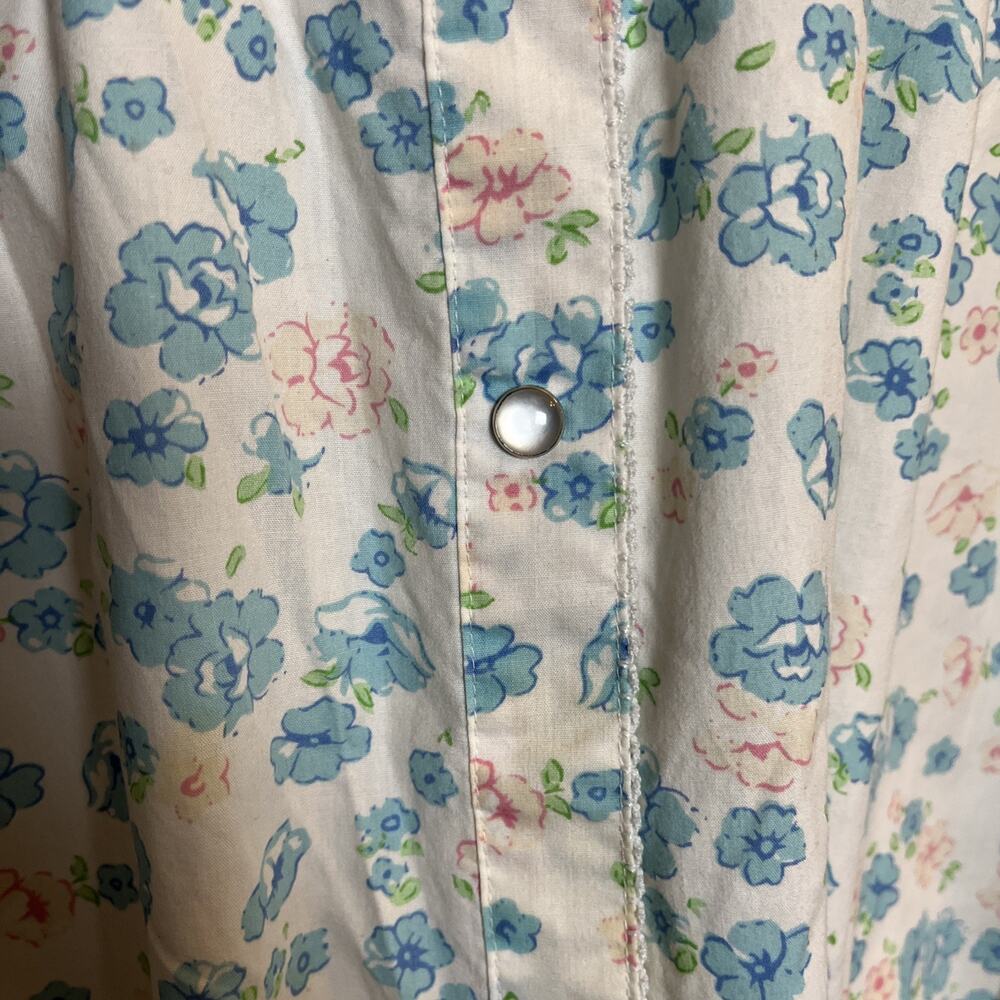 Blue Floral Pearl Snap Robe House Coat Women’s 2XL With Pockets Grannycore Cozy - Picture 5 of 10